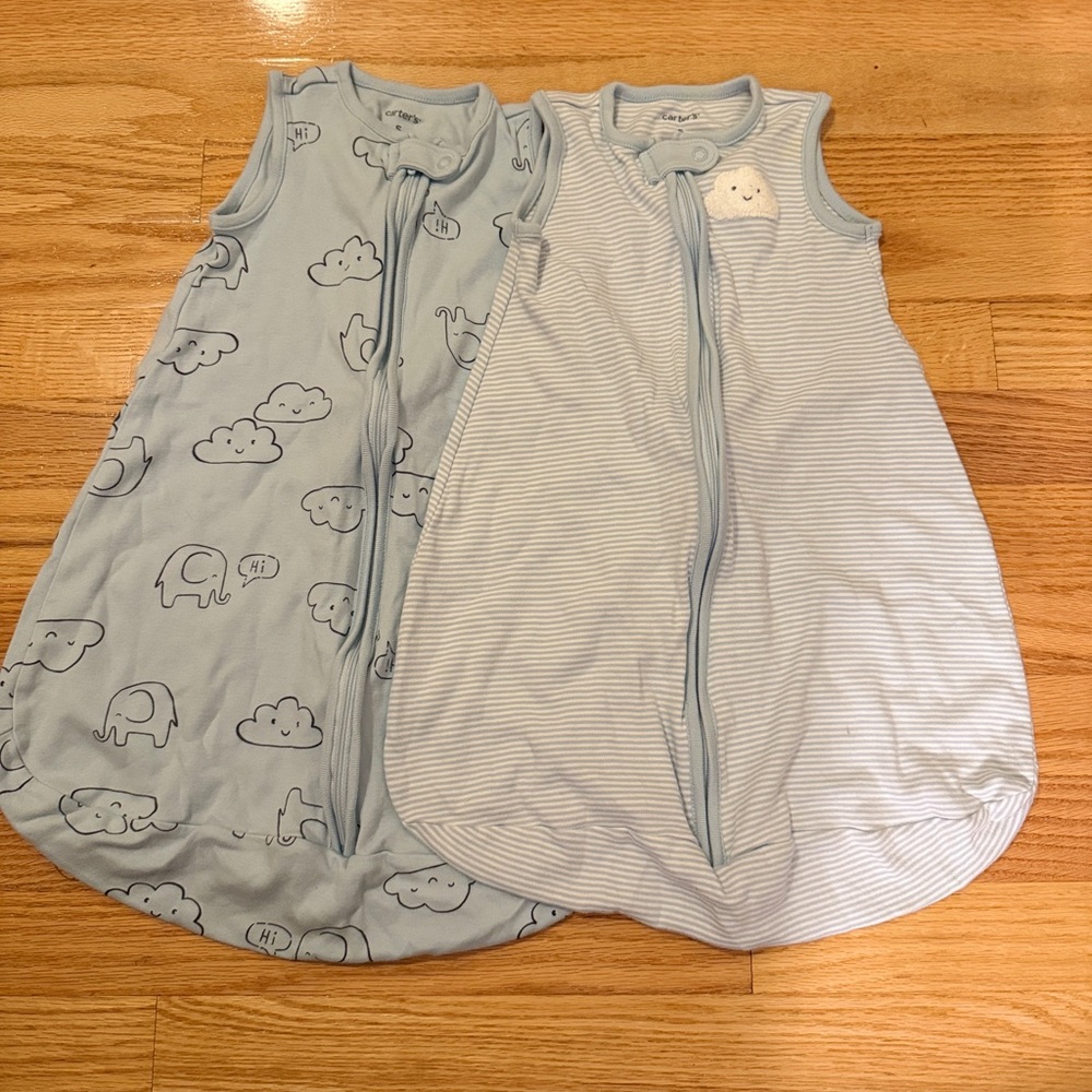 Carter's Light Blue Sleep Sacks with Clouds and Elephants